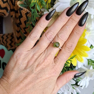 Natural Raw Peridot Solitaire Ring In Sterling Silver. Size 10